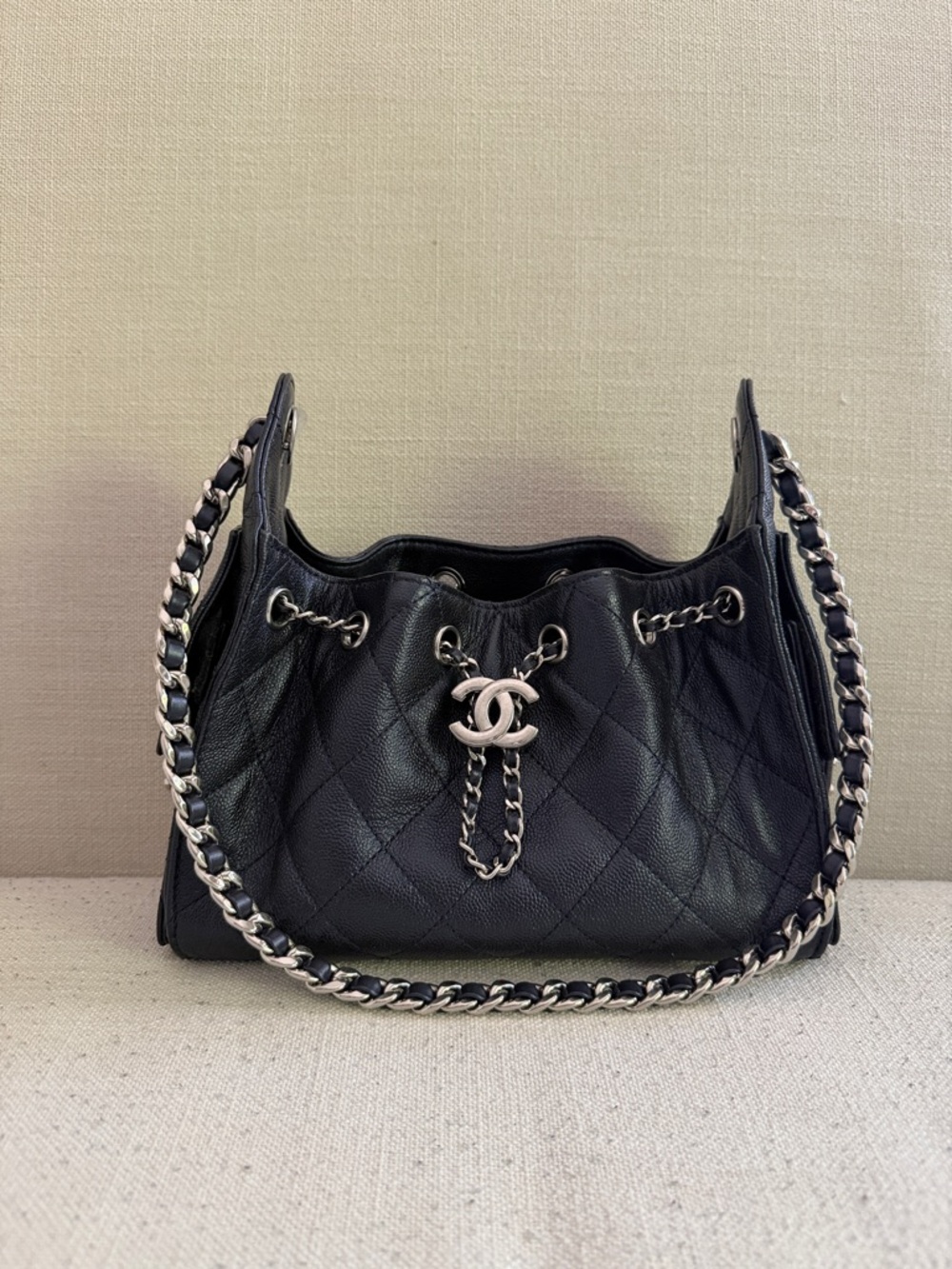 CHANEL 25 Mini in Dark Blue and Silver Hardware